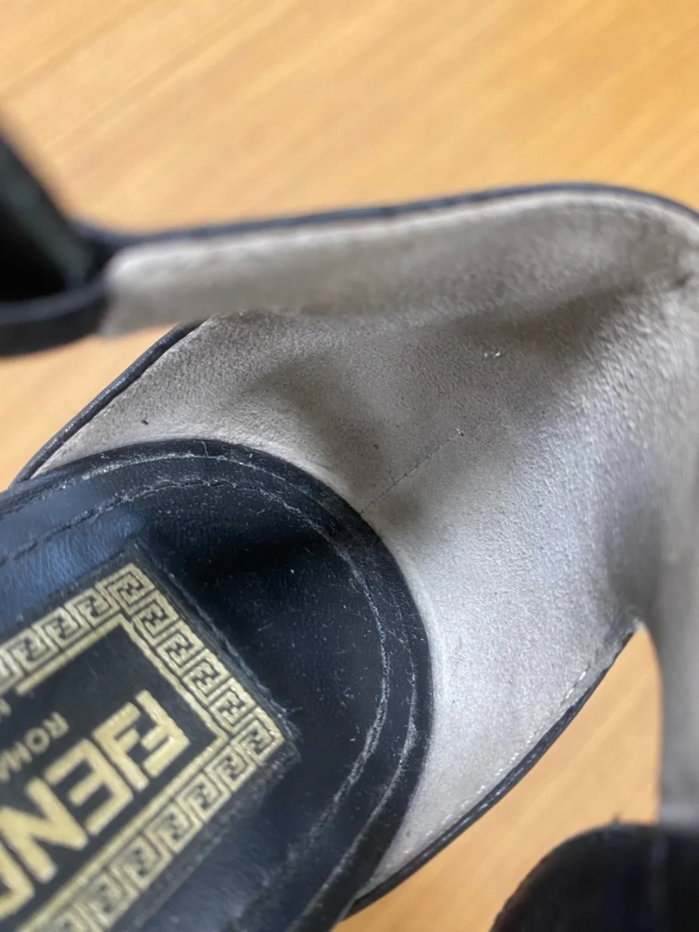 Fendi First Fendace  Black Leather T-Strap Heels with Gold Medusa Chain